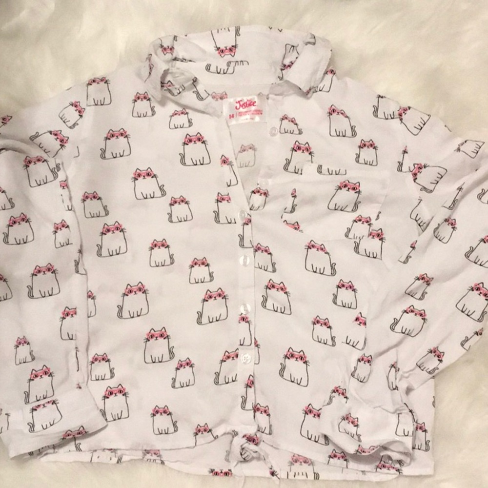 Cat print button front blouse